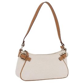 Pouch accessori Salvatore Ferragamo Gancini PVC Canvas White Gold Auth 204147