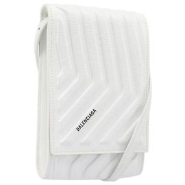 BALENCIAGA Handy-Halter Tasche Leder Weiß Silber 693544 Auth 203426V