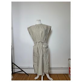 Vestido con cinturón Vintage Issey Miyake c. finales de los 80 Beige claro L