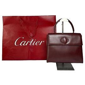 Bolsa Estruturada Vintage Cartier com Alça de Mão c. final dos anos 1980 Burgundy