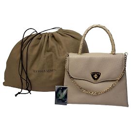 Borsa strutturata in pelle con manico superiore Vintage Bottega Veneta fine anni '80 Cream