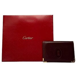 Porta-cartões Vintage Cartier Must de Cartier em couro final dos anos 1980 Borgonha