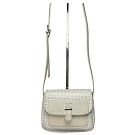 Vintage Courreges Perforated Leather Flap Crossbody Bag c. Late 1970s Cream