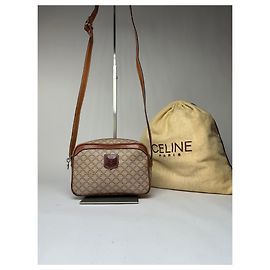 Céline Vintage Celine Macadam Canvas Crossbody Bag Ende der 1980er Jahre Beige Brown