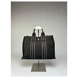 Vintage Hermès Canvas Leder-Trim Tote Schwarz