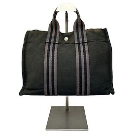 Vintage Hermès Canvas Leder-Trim Tote Schwarz