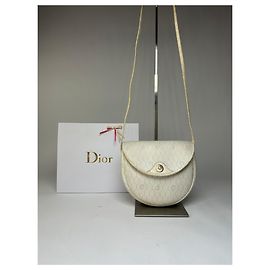 Autre Marque Sac bandoulière à rabat Vintage Dior Monogramme Hexagonal Fin 1970s Cream