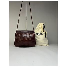 Vintage Fendi Woven Leather Flap Crossbody Bag Late 1990s Dark Brown