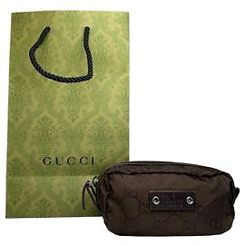 Necessaire Vintage Gucci GG Monogram in nylon fine anni '90 marrone scuro