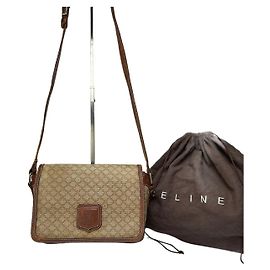 Céline Sac bandoulière à rabat Vintage Celine Macadam Canvas Fin des années 1980 Beige Brown