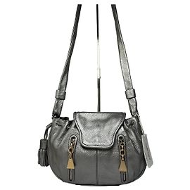 Vintage See by Chloé Crossbody-Tasche mit Klappe aus Narbenleder ca. Mitte der 2000er Silber