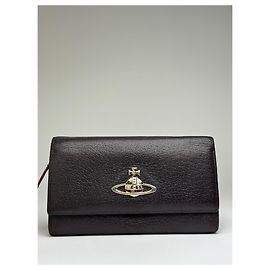 Portafoglio a patta in pelle testurizzata Vintage Vivienne Westwood Marrone scuro
