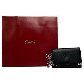 Vintage Cartier Leder-Schlüsseletui ca. Ende der 1980er Jahre Schwarz Burgund