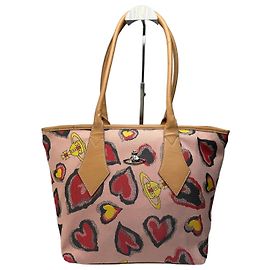 Borsa Tote vintage Vivienne Westwood in tela con stampa a cuore Rosa Rosso