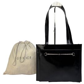 Borsa Tote Vintage Gucci in pelle verniciata fine anni 1990 Nero Argento