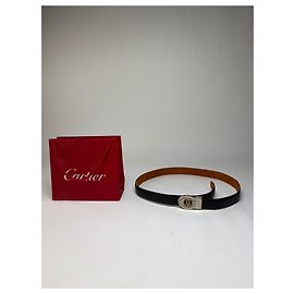 Vintage Cartier Ledergürtel Double C Schnalle Ende der 1980er Jahre Schwarz Gold