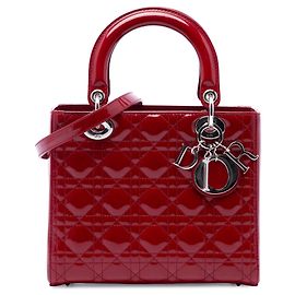 Autre Marque Borsa Lady Dior Satchel Medium in pelle vernice Cannage rossa Dior