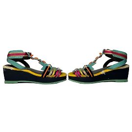 Sandálias anabela plataforma Vintage Issey Miyake Pleats Please início dos anos 2000 multicoloridas EU36.5