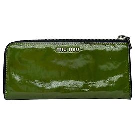 Vintage Miu Miu Patent Leather Bifold Wallet c. Late 2000s Green Black