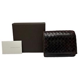 Carteira Bifold Vintage Bottega Veneta Intrecciato em couro trançado Marrom Escuro