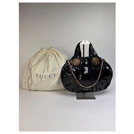Vintage Gucci Hobo-Bag aus Lackleder ca. Ende der 1970er Jahre Schwarz Gold