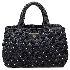 Blue Prada Raffia Effect Crochet Pois Satchel