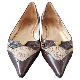 Guess Monogram Canvas & Brown Leather Ballet Flats