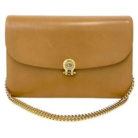 Bolsa de ombro 2-Way em couro marrom vintage Christian Dior com corrente