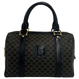 Céline Celine Vintage Macadam Blazon Logo Pattern Mini Boston Tasche aus Leder
