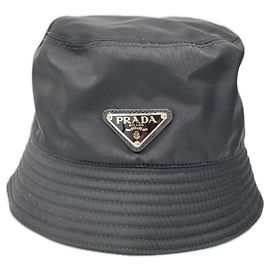 Prada Black Triangle Logo Nylon Bucket Hat