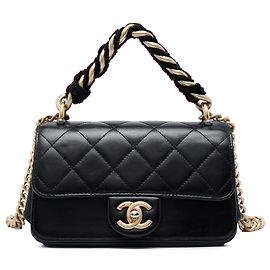 Chanel Black Mini Quilted Calfskin Straight Lined Flap