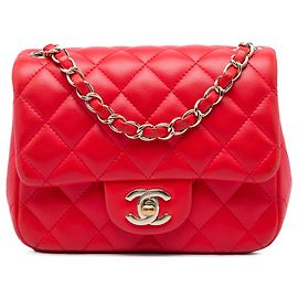 Chanel Red Mini Square Classic Lambskin Single Flap