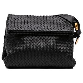 Bottega Veneta Borsa a Tracolla Small in Nappa Intrecciato con Patta Ripiegata Nera