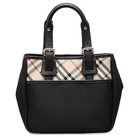 Borsa a mano in nylon Burberry con rifiniture Nova Check nere