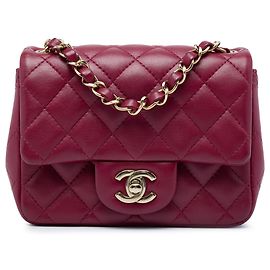 Chanel Red Mini Square Classic Lambskin Single Flap