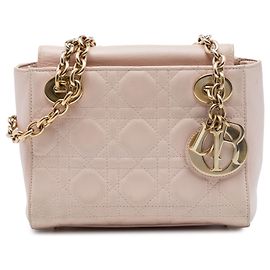 Autre Marque Borsa Lady Dior in pelle d'agnello Cannage rosa con doppia catena Dior