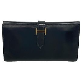 Hermès Hermes Tri-fold Long Wallet in Black Box Calf Leather