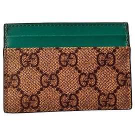 Gucci Tarjetero GG Supreme Lona Beige y Piel Azul Cerceta