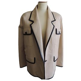Chanel Beige Lambskin Oversize Jacket with Black Piping