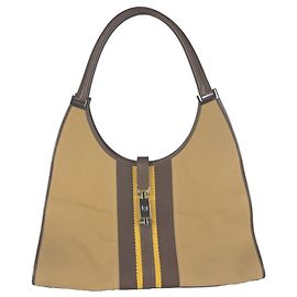 Bolsa Gucci Jackie Castanho Bege Amarelo Couro Tela