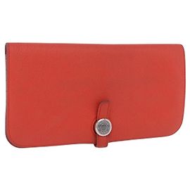 Hermès HERMES Dogon Geldbörse aus Taurillon Clemence Leder Orange Silver Auth 204105