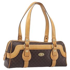 Céline CELINE Macadam Canvas Tote Bag PVC Leather Brown Gold Auth 204407A