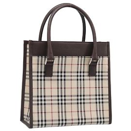 Sac à main BURBERRY Nova Check Canvas Beige Silver Auth 200714V