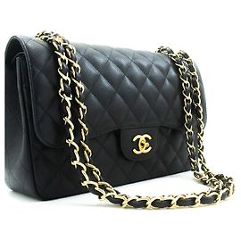 Borsa a tracolla con catena CHANEL 11" Double Flap in vitello granulato nero
