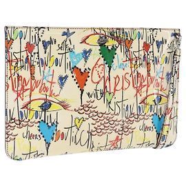 Borsa a tracolla Christian Louboutin in pelle verniciata Bianco Argento Auth 202472A