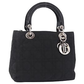 Borsa Christian Dior Lady Dior Canage Nylon Black Silver Auth 201347
