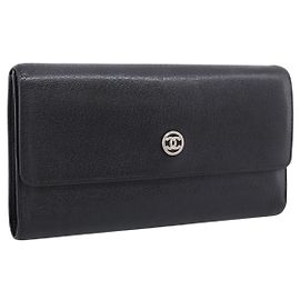 CHANEL Lange Geldbörse aus Leder Schwarz Silber CC Auth 204783