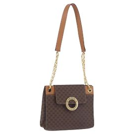 Céline Bolso de hombro CELINE Macadam con cadena de PVC y cuero Marrón Dorado Auth ka6066