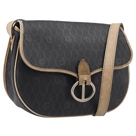Borsa a tracolla Christian Dior Honeycomb PVC Leather Nero Oro Auth 204704