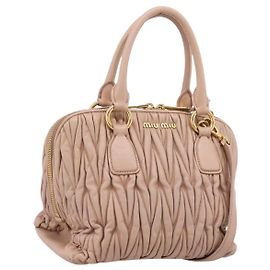 Sac à main Miu Miu Matelassé en cuir 2way Rose Or Auth 204868